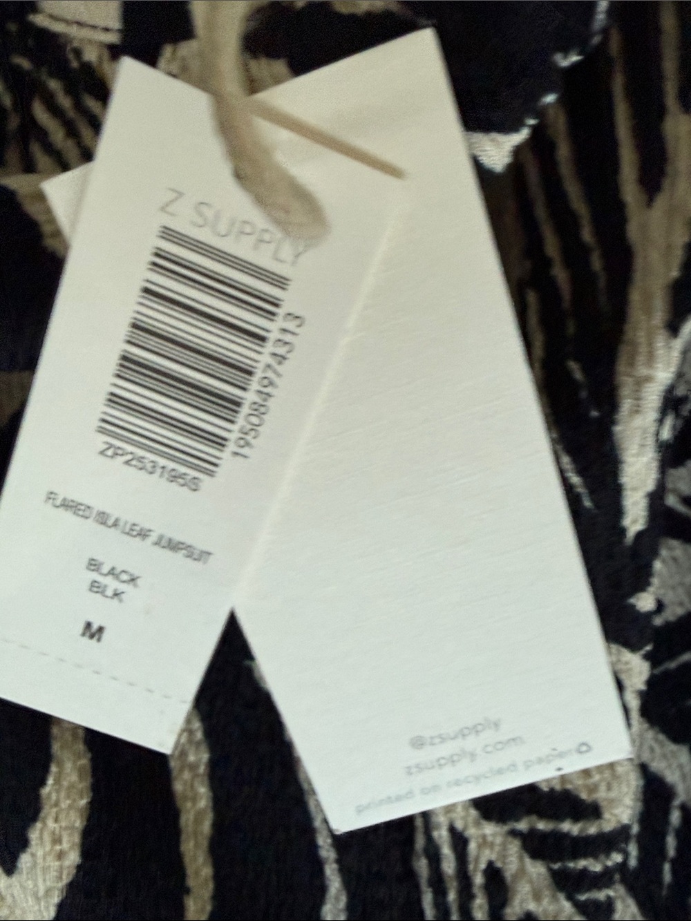 Z Supply Black & Cream Leaf-Print Wide Leg Jumpsuit - Picture 3 of 4